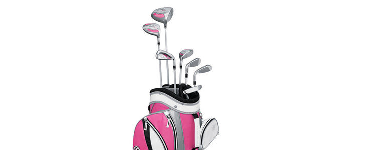 Set completo composto da ferri, legni, putter e sacca Callaway Solaire da donna.