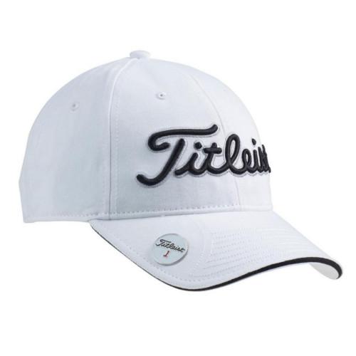 Cappellino da golf bianco Titleist con visiera e magnete porta marcapalla